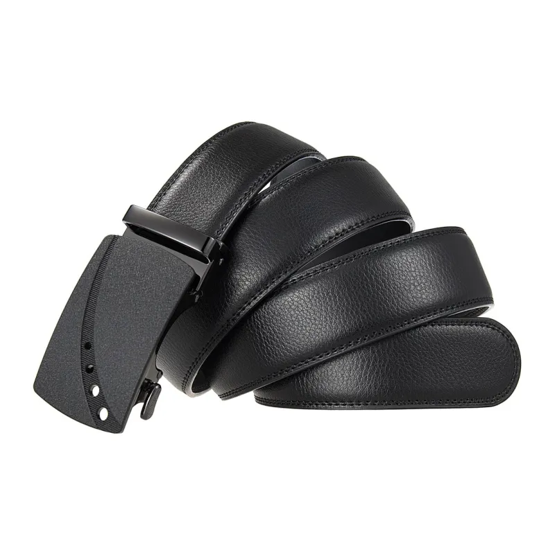 Lanza Individual Cut Out Automatic Buckle Luxe Business Leather Belts Men's Black Width 3.5CM-2