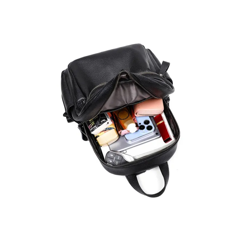 PT'SON Cow Leather Backpack Regular Unisex Black-3