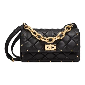 Valentino ROCKSTUD SPIKE Sheepskin Shoulder Bag Crossbody Bag Women's Black