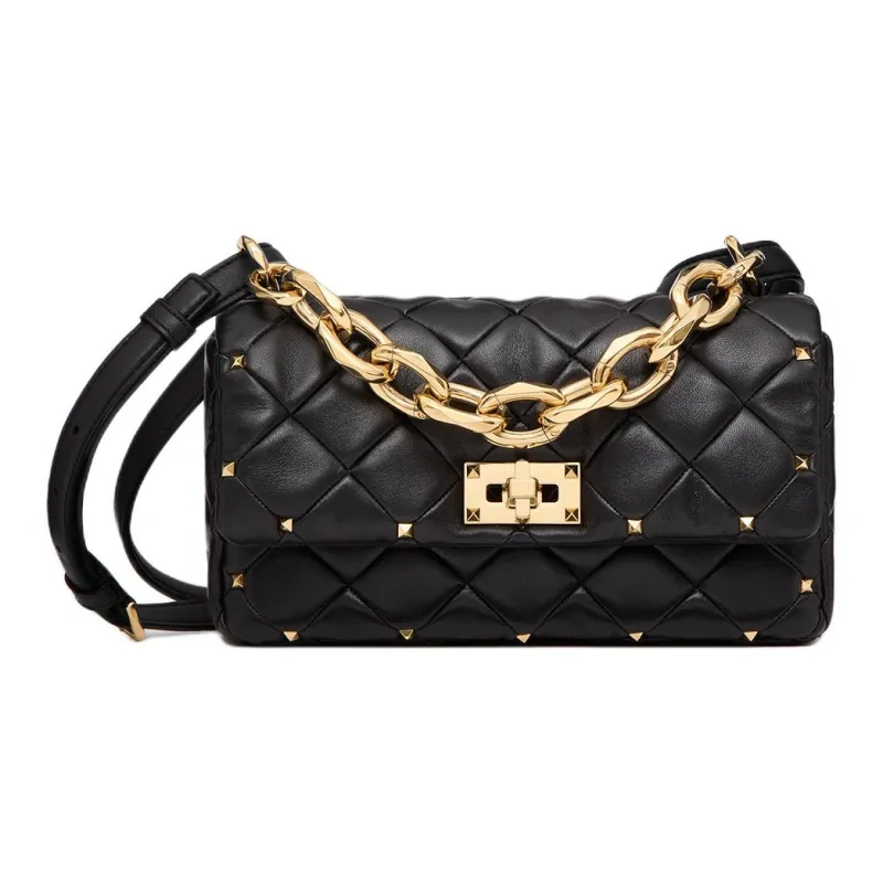 Valentino ROCKSTUD SPIKE Sheepskin Shoulder Bag Crossbody Bag Women's Black-0