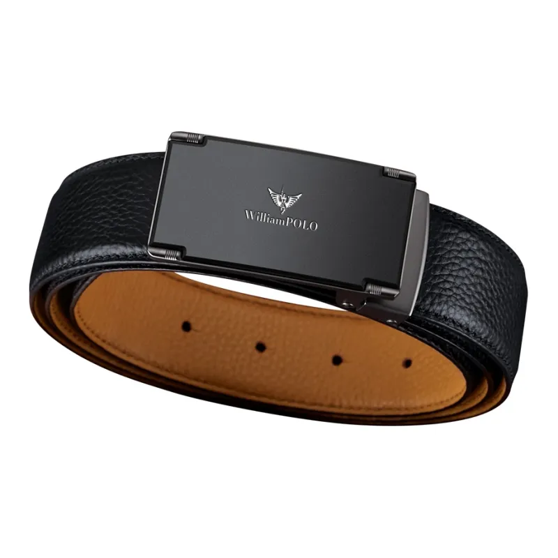 WilliamPOLO Cow Leather Leather Belts Men's Gunmetal 3.8cm Width-3