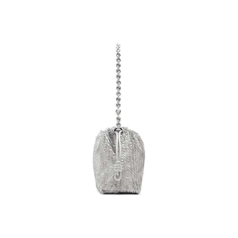LOEWE Flamenco Calfskin Portable One Shoulder Clutch Women's Silver-4