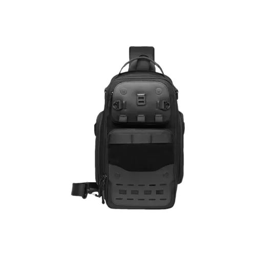 OZUKO Oxford Crossbody Bag With Chest And Waist Pockets Unisex Black/Camouflage