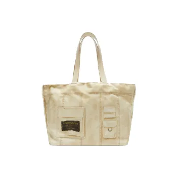 Acne Studios Cotton With Cow Leather Tote Bag, Shopping Bag, Handbag Women's Beige