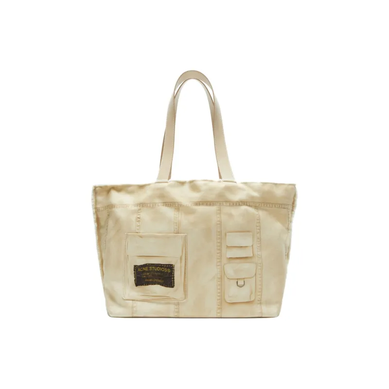 Acne Studios Cotton With Cow Leather Tote Bag, Shopping Bag, Handbag Women's Beige-0