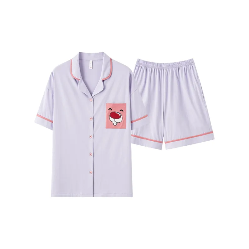 White Ran Pajama Set Women's Light Purple-0