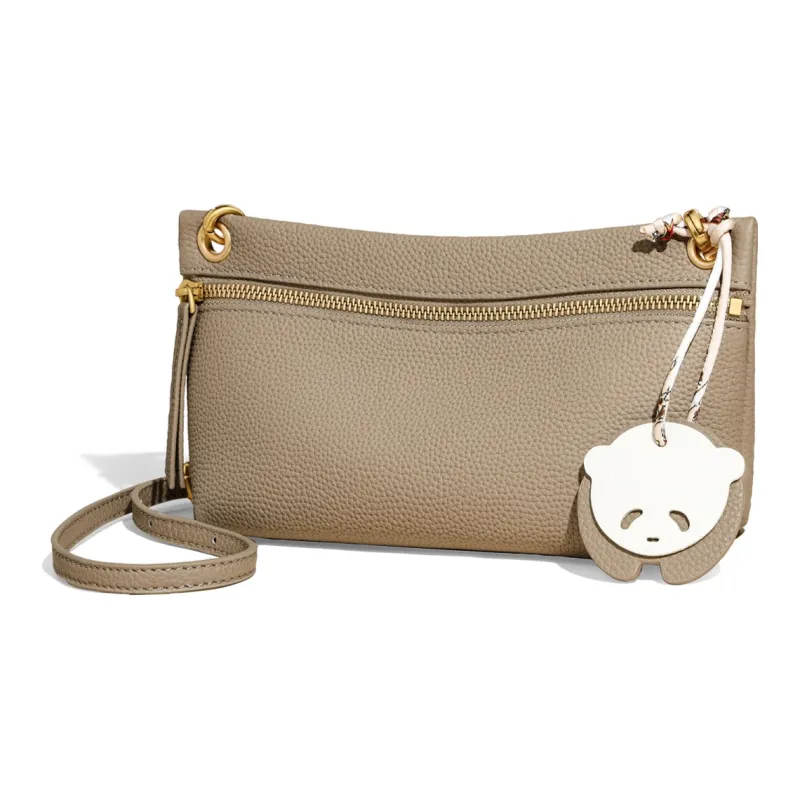 COMELY Cow Leather Bonded Synthetic Leather Shoulder Bag Crossbody Bag Small Size Women's Gray/Black-3