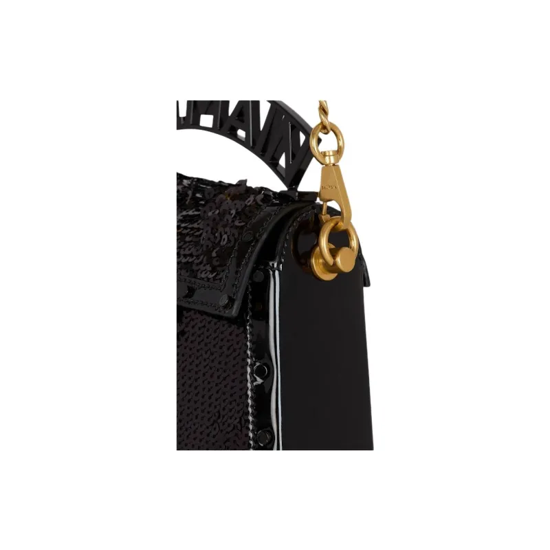 BALMAIN B BUZZ Sequined Patent Leather Shoulder Bag, Crossbody Bag Small Size Women's Black-4