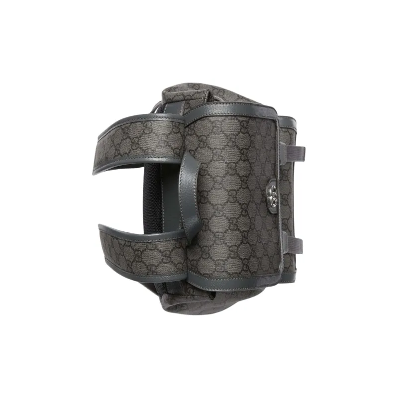 GUCCI Ophidia Canvas With Leather Binding Backpack Small Size Men's Gray & Black-4
