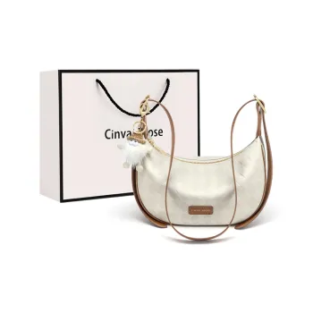 Simvay Clos Cow Leather With Synthetic Leather Crossbody Bag Dumpling Bag Small Size Women's Ecru