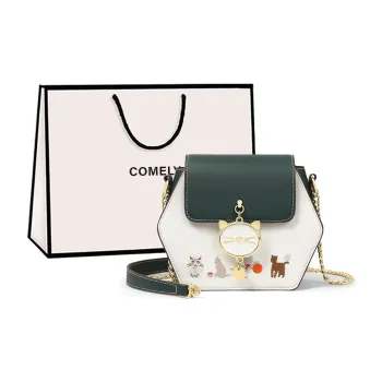 COMELY Cow Leather Bonded Synthetic Leather Shoulder Bag Crossbody Bag Small Size Women's Green