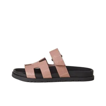 HERMES Chypre Slide Slippers Women's Rose Pink