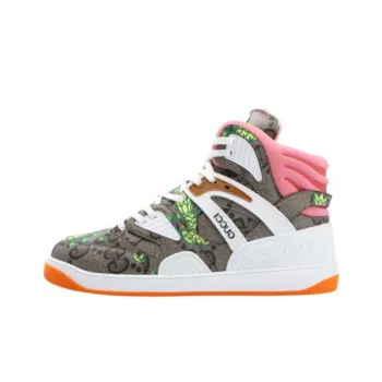 GUCCI Pineapple High Top Skateboard Shoes Men's Beige Brown