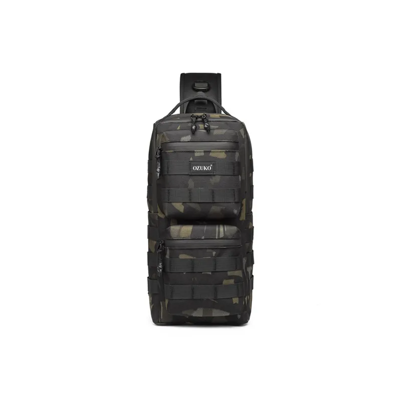 OZUKO Oxford Shoulder Bag Unisex Black/Camouflage-5