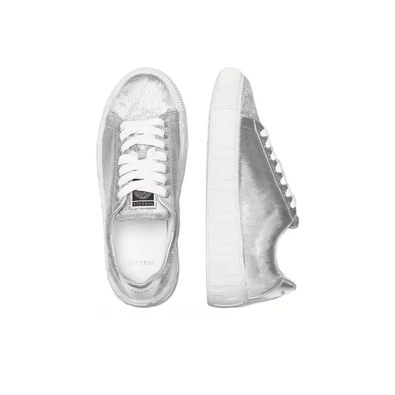VERSACE Greca Stylish Skateboarding Shoes Women's Silver-3