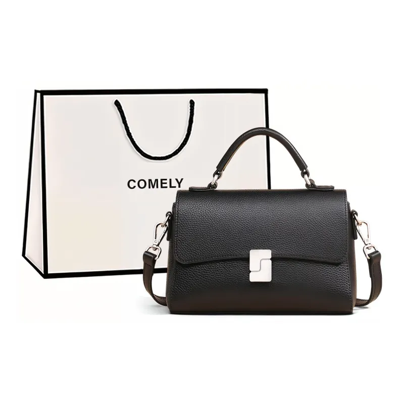 COMELY Cow Leather Bonded Synthetic Leather Shoulder Bag Crossbody Bag Handbags Regular Women's Black/Light Khaki-6