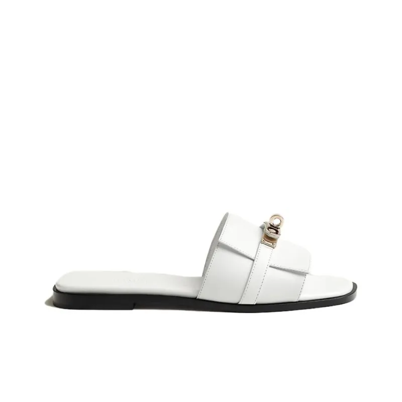 HERMES Giulia Slide Slippers Women's White-1