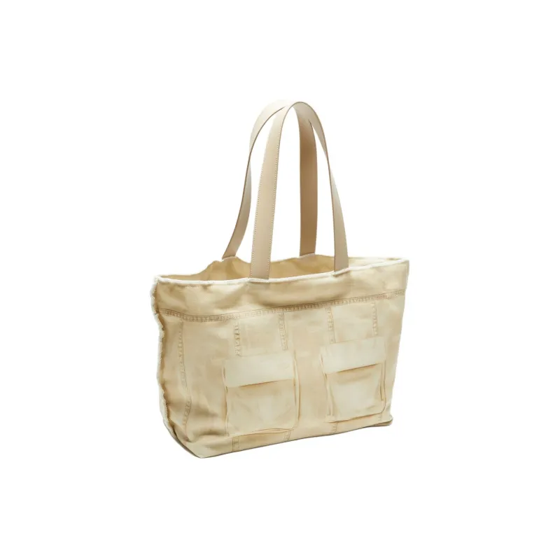 Acne Studios Cotton With Cow Leather Tote Bag, Shopping Bag, Handbag Women's Beige-1