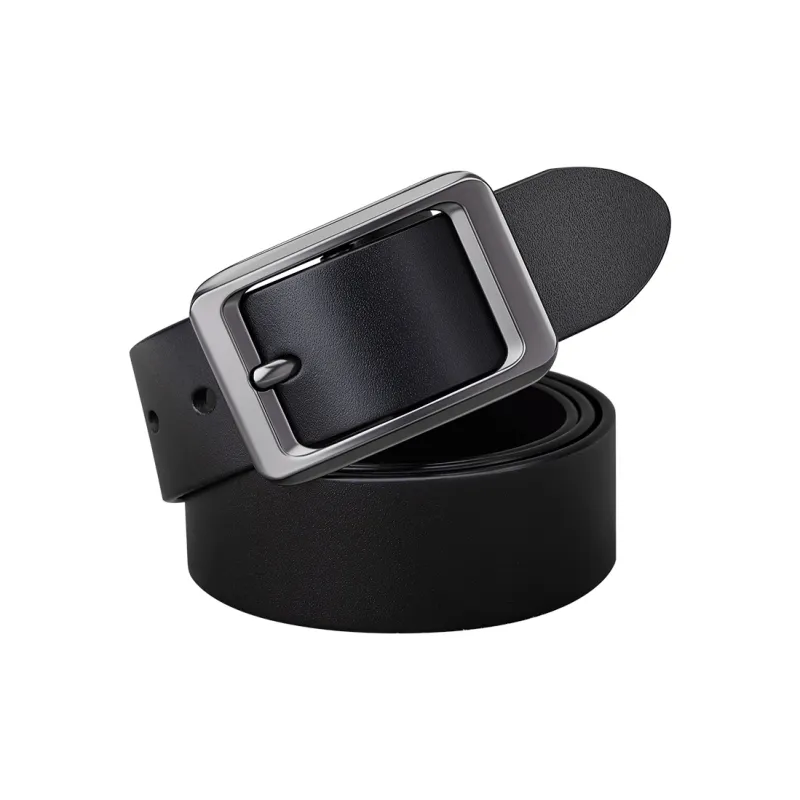 WilliamPOLO Cow Leather Leather Belts Men's Gunmetal Buckle Black Strap 3.8cm Width-2