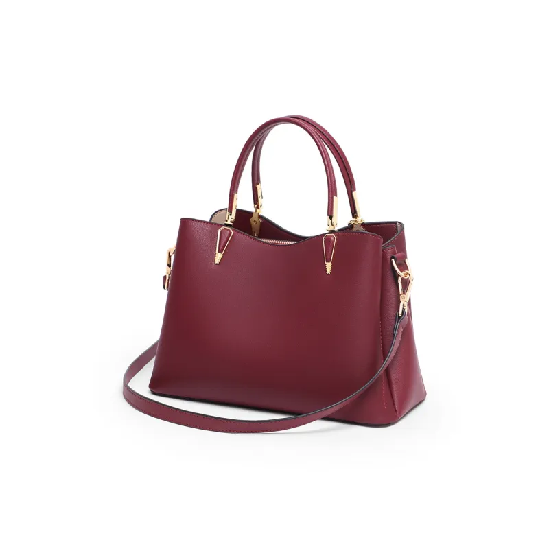 PT'SON Cow Leather Patchwork Synthetic Leather One Shoulder Handbags Large Size Women's Ecru/Burgundy-2