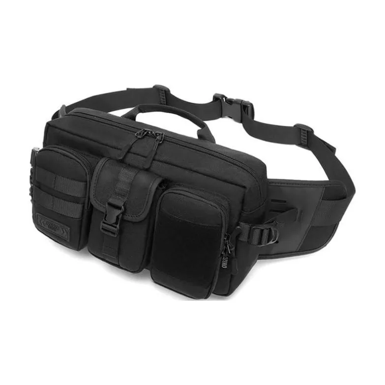 OZUKO Oxford Fanny Pack Sports Bag Crossbody Bag Travel Bag Shoulder Bag Unisex Khaki/Black-1