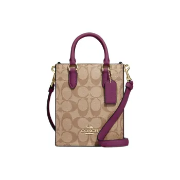 COACH N/S Coated Canvas With Smooth Leather Tote Bag, Shopping Bag, Crossbody Bag, Handbag Mini Women's Purple
