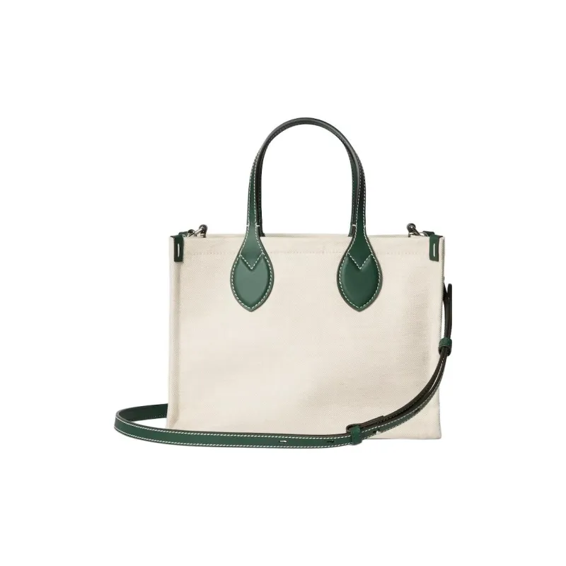 GUCCI Cotton Linen And Canvas Canvas Bag Tote Bag Shopping Bag Handbag Small Size Women's Beige & Green-4