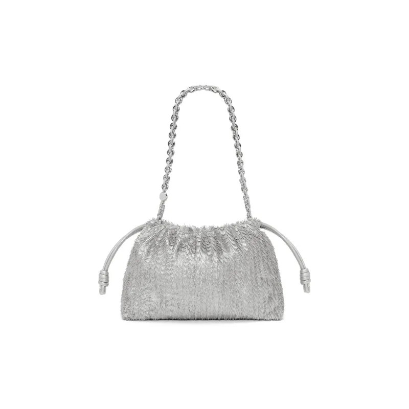 LOEWE Flamenco Calfskin Portable One Shoulder Clutch Women's Silver-6