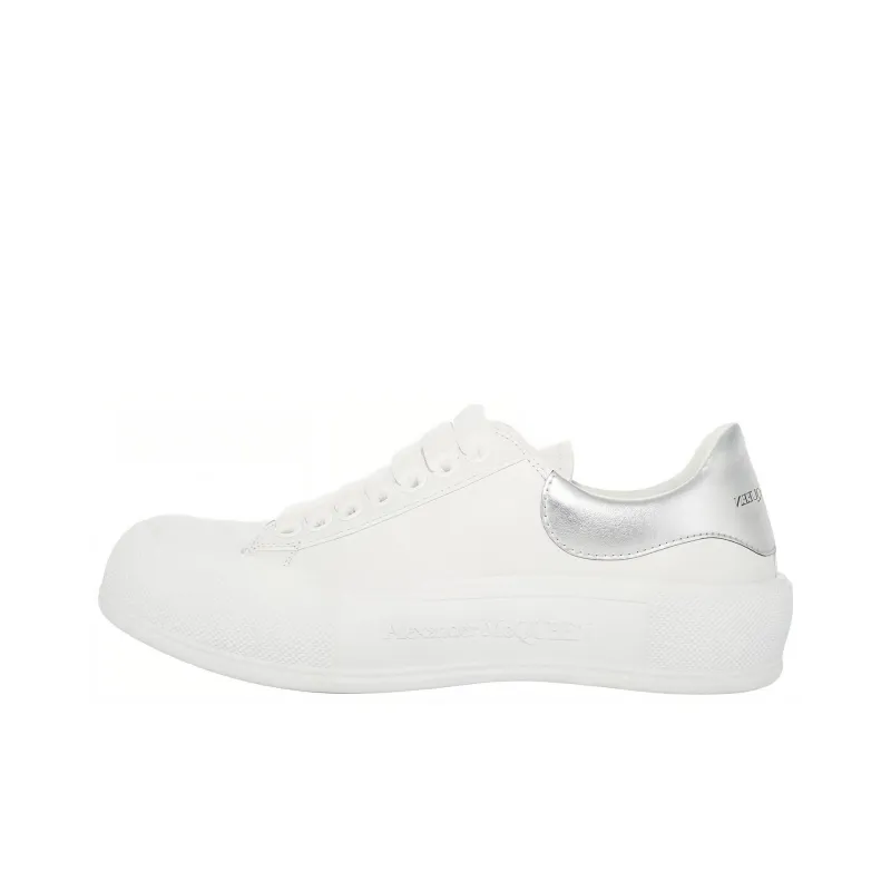 Alexander McQueen Deck Lace Up Plimsoll Sneakers 'White Silver'-0