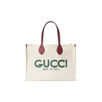 GUCCI Cotton-Linen Blend Canvas Canvas Bag Tote Bag Shopping Bag Handbag Large Size Women's Beige & Green