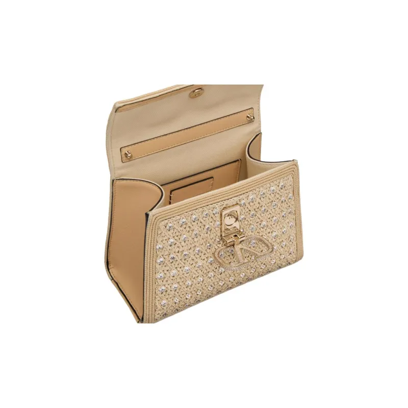 Valentino VSLING Rhinestone Raffia Embroidery Shoulder Bag Crossbody Bag Handbag Women's Beige-5