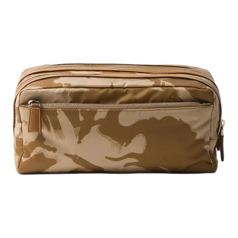 PRADA Recycled Nylon With Patchwork Leather Clutch Small Size Men's Khaki-2
