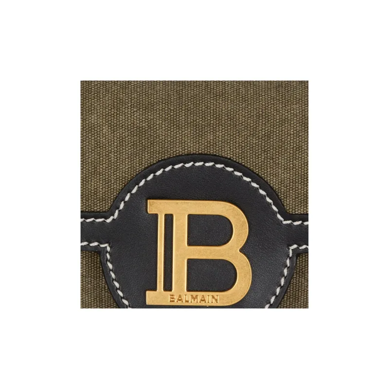 BALMAIN B BUZZ Leather Paneled Canvas Hobo Bag Handbag Shoulder Bag Women's Khaki-4