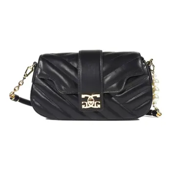 COOGI Cow Leather Decoration Pearl Detachable Adjustable Shoulder Strap Shoulder Bag, Crossbody Bag Women's Black/Ecru