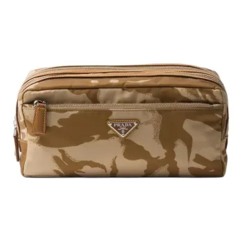 PRADA Recycled Nylon With Patchwork Leather Clutch Small Size Men's Khaki