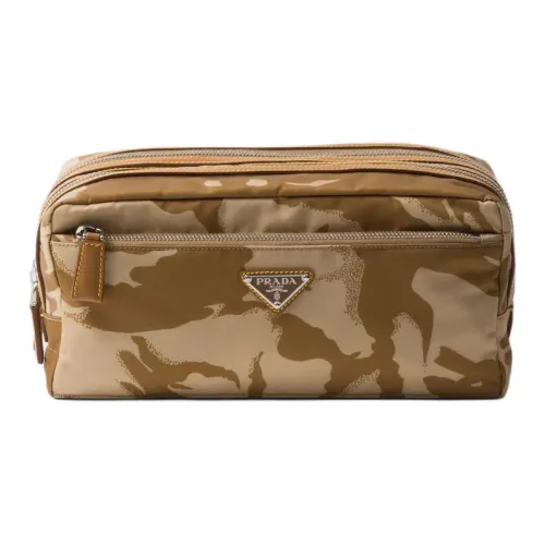 PRADA Recycled Nylon With Patchwork Leather Clutch Small Size Men's Khaki