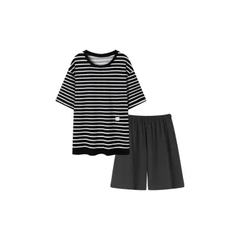 Qiao Ni Tong Pajama Set Men's Black White Stripes