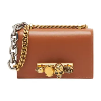 Alexander McQueen JEWELLED SATCHEL Smooth Calf Leather Crossbody Bag Shoulder Bag Women's Caramel Brown