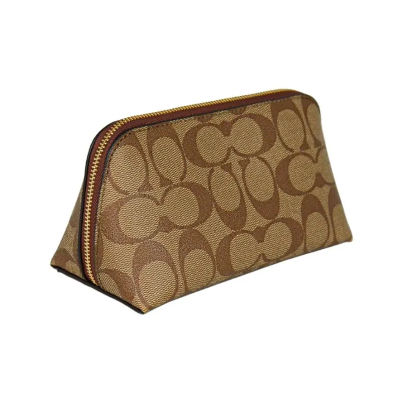COACH Canvas Clutch Makeup Bag Women's Khaki & Saddle-2