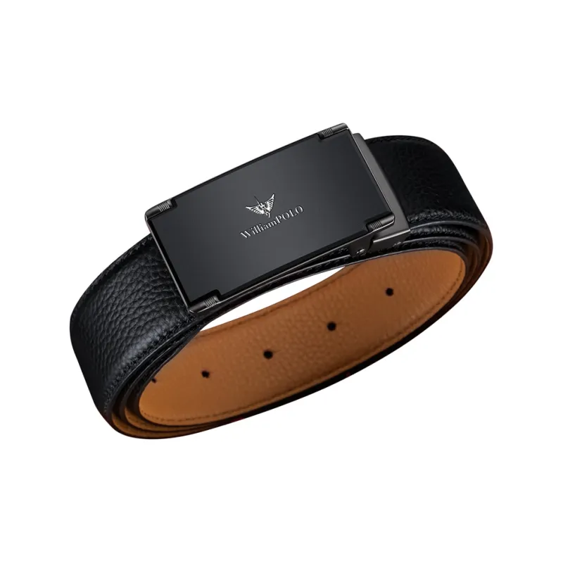 WilliamPOLO Cow Leather Leather Belts Men's Gunmetal 3.8cm Width-1