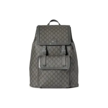 GUCCI Ophidia Canvas With Leather Binding Backpack Large Size Men's Gray & Black