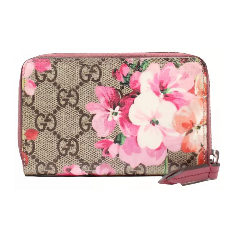 GUCCI Geranium Print Canvas With Leather Wallet Women's Ebony/Pink-1