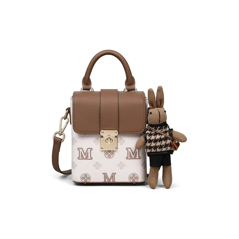 MILLIE'S Synthetic Leather Handbag, Shoulder Bag, Crossbody Bag, Cell Phone Pouch Regular Women's Ecru & Brown-3