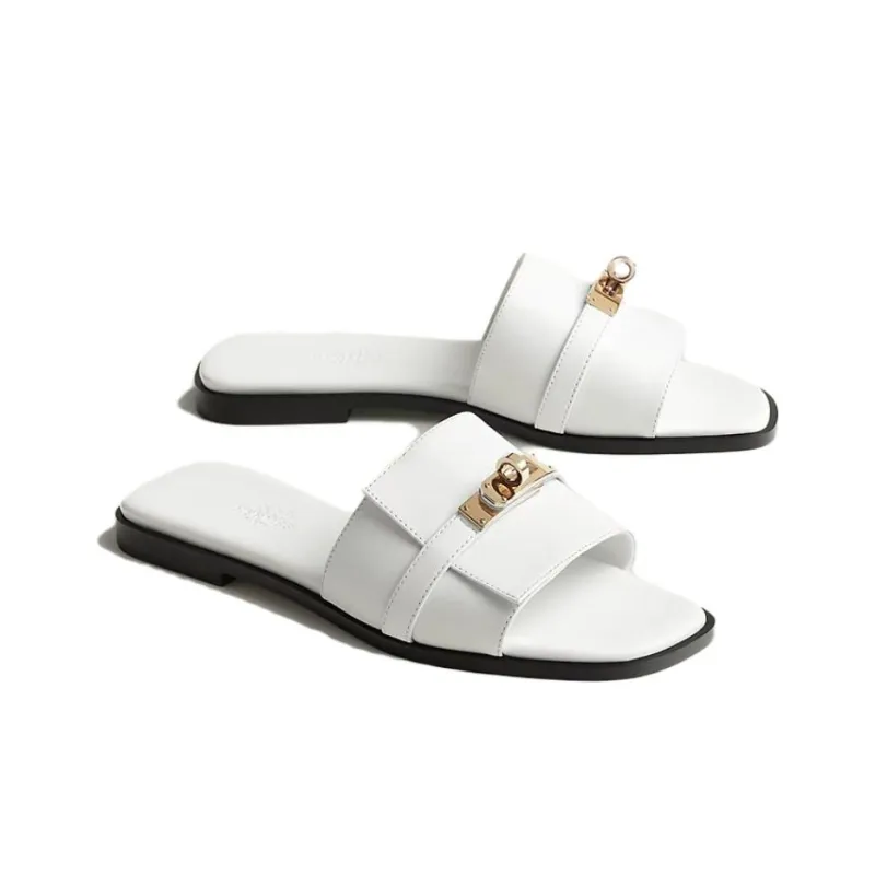 HERMES Giulia Slide Slippers Women's White-2