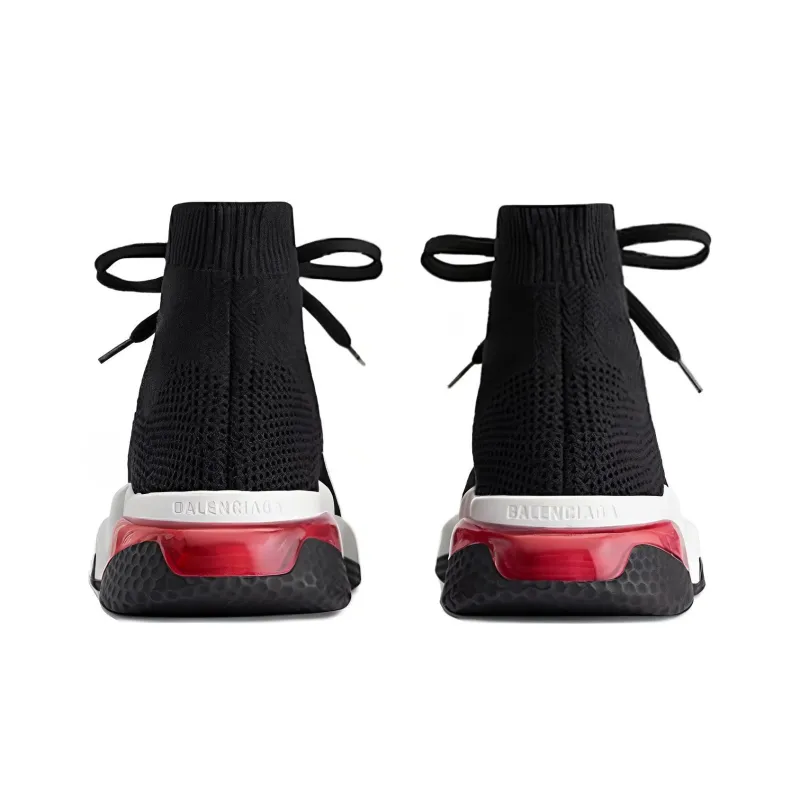 Balenciaga Speed 1.0 Lace Up Sneakers 'Black White With Clear Sole Red' Women's-4