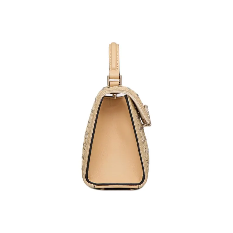 Valentino VSLING Rhinestone Raffia Embroidery Shoulder Bag Crossbody Bag Handbag Women's Beige-2