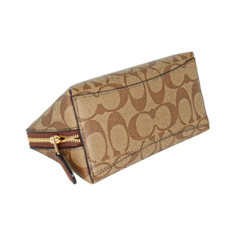 COACH Canvas Clutch Makeup Bag Women's Khaki & Saddle-1