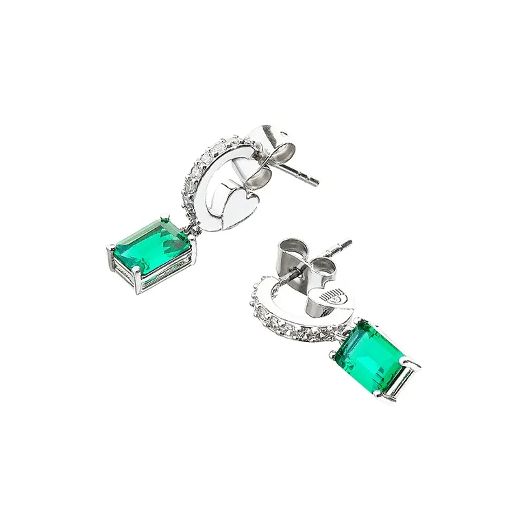 CHIARA FERRAGNI Brass Zircon Earrings Women's Green-0