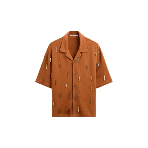 ZARA Shirts Men Dark Orange