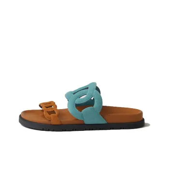 HERMES Extra Slide Slippers Women's Blue Brown